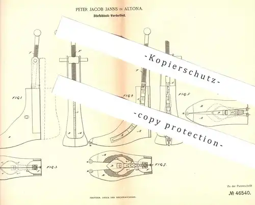 original Patent - Peter Jacob Janns , Hamburg Altona , 1888 , Stiefelblock - Vorderteil | Stiefel , Schuhwerk , Schuster