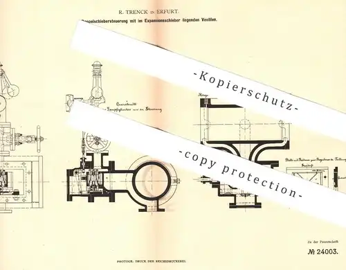 original Patent - R. Trenck , Erfurt , 1883 , Doppelschiebersteuerung mit Ventil im Expansionschieber | Dampfmaschine !!