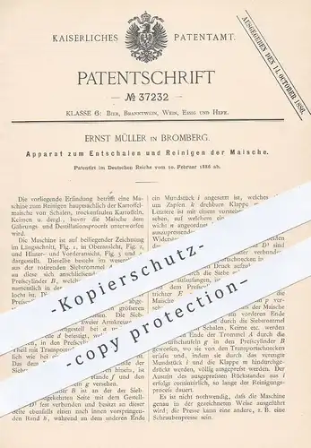 original Patent - Ernst Müller , Bromberg , 1886 , Entschalen und Reinigen von Maische | Kartoffel , Bier , Brauerei !!!