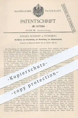 original Patent - Johann Schmidt , Nürnberg , 1899 , Herstellung von Oblatenkapseln für Medizin | Tabletten , Kapsel !!