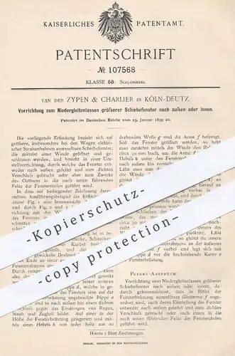 original Patent - Van der Zypen & Charlier , Köln / Deutz , 1899 , Schiebefenster an Straßenbahn , Eisenbahn | Fenster