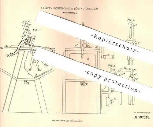 original Patent - Gustav Robinsohn , Dresden / Löbtau 1898 , Waschmaschine | Wäsche Waschen | Wäscherei , Waschmaschinen