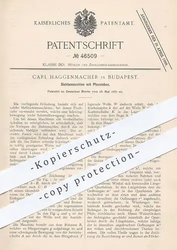 original Patent - Carl Haggenmacher , Budapest , 1887 , Sichtemaschine mit Plansieben | Mühle , Sieb , Siebe , Mühlen