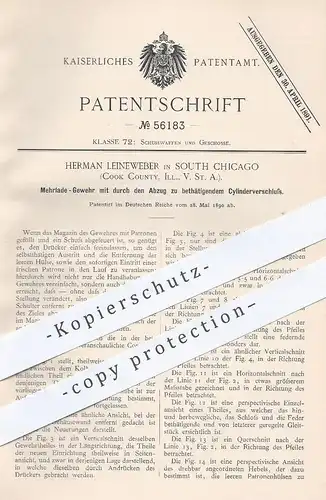 original Patent - Herman Leineweber , South Chicago , Cook County , USA , 1890 , Mehrlade- Gewehr | Waffen , Pistole !!