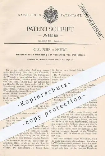 original Patent - Carl Fleer , Rheydt , 1890 , Webstuhl mit Schutz vor Webfehlern | Weben , Weber , Weberei , Gewebe !!
