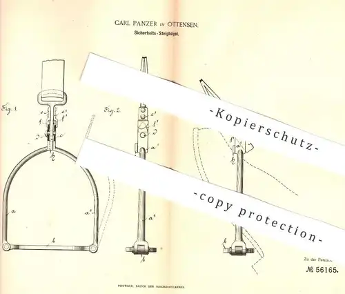 original Patent - Carl Panzer , Hamburg Ottensen  1890 , Sicherheits- Steigbügel | Reiter , Pferd , Pferdesport , Reiten