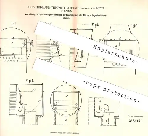 original Patent - Jules Ferdinand Theophile Schwalb / van Hecke , Paris , 1890 , Feuergase im Röhrenkessel | Dampfkessel