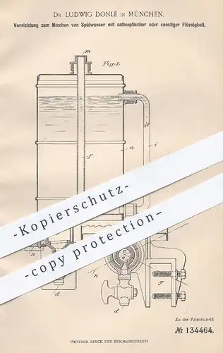 original Patent - Dr. Ludwig Donlé , München  1902 , Mischen von Spülwasser | Mischbatterie , Boiler , Wasser , Klempner
