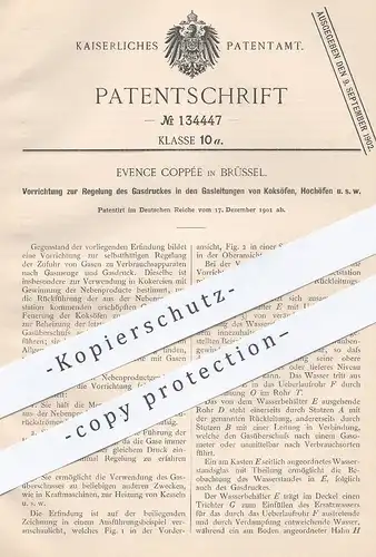 original Patent - Evence Coppée , Brüssel , 1901 , Regelung von Gasdruck in Gasleitungen von Koksofen , Hochofen , Ofen