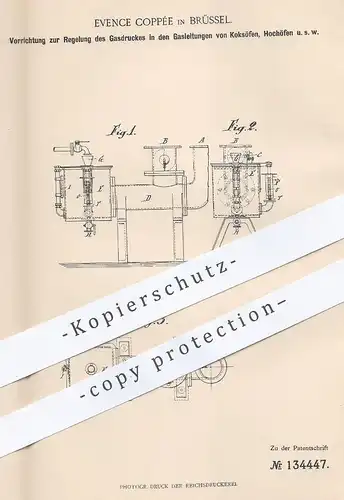 original Patent - Evence Coppée , Brüssel , 1901 , Regelung von Gasdruck in Gasleitungen von Koksofen , Hochofen , Ofen