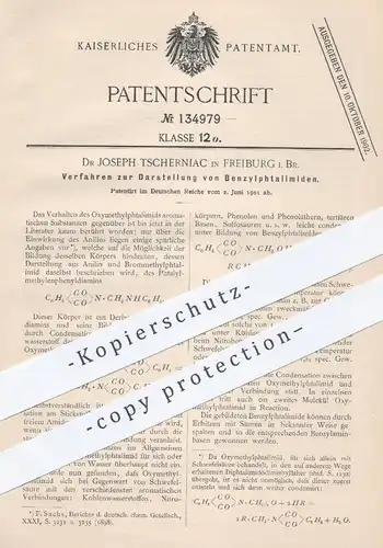 original Patent - Dr. Joseph Tscherniac , Freiburg , 1901 , Darstellung von Benzylphtalimid | Chemie , Schwefelsäure !!!