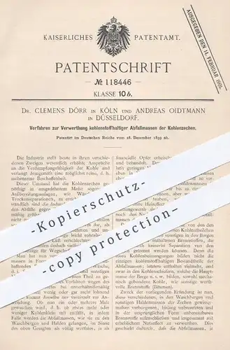 original Patent - Dr. Clemens Dörr , Köln / Andreas Oidtmann , Düsseldorf  1899 , Verwertung kohlenstoffhaltiger Abfälle