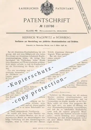 original Patent - Heinrich Wachwitz , Nürnberg , 1898 , plattierte Aluminiumbleche u. Drähte | Aluminium , Blech , Draht