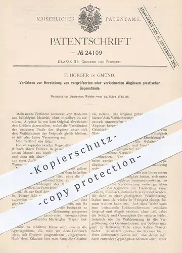 original Patent - F. Hoeger , Gmünd , 1883 , Abguss plastischer Gegenstände im Maßstab | Plastiken , Formen , Gießen !!!
