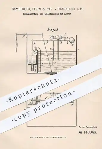 original Patent - Bamberger , Leroi & Co. Frankfurt / Main , 1900 , Spülung mit Hebel für Abort , WC , Toilette , Kloset