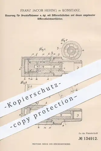 original Patent - Franz Jacob Hering , Konstanz , 1901 , Steuerung für Drucklufthammer | Druckluft - Hammer !!