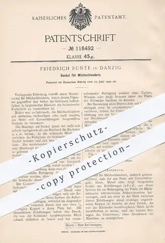 original Patent - Friedrich Runte , Danzig , 1900 , Sockel für Milchschleuder | Schleuder für Milch | Landwirtschaft !!