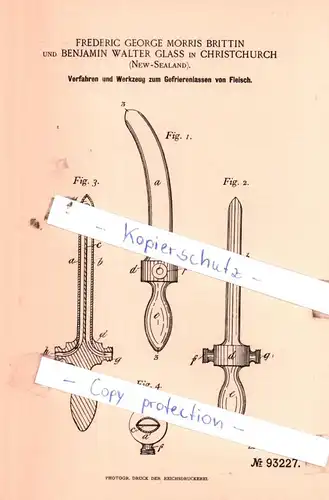 original Patent - Frederic George Morris Britten und Benjamin Walter Glass in Christchurch , New-Sealand , 1897 , !!!