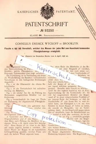 original Patent - Cornelius Emerick Wyckoff in Brooklyn , 1896 , Schankgeräthschaften !!!