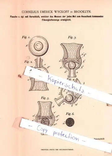 original Patent - Cornelius Emerick Wyckoff in Brooklyn , 1896 , Schankgeräthschaften !!!