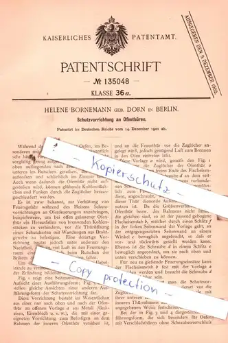 original Patent -  Helene Bornemann geb. Dorn in Berlin , 1901 , Schutzvorrichtung an Ofenthüren !!!