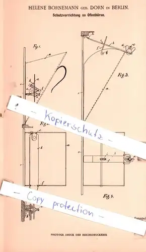 original Patent -  Helene Bornemann geb. Dorn in Berlin , 1901 , Schutzvorrichtung an Ofenthüren !!!