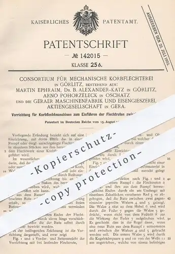 original Patent - M. Ephraim , B. Alexander Katz , Görlitz / A. Pohorzeleck  Oschatz | Eisengießerei Gera | Korbflechten