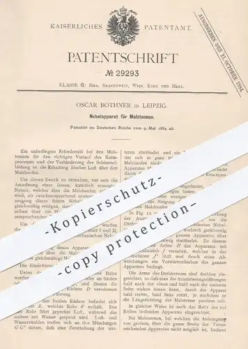 original Patent - Oscar Bothner , Leipzig , 1884 , Nebelapparat für Malztennen | Keimen | Malz , Bier brauen , Brauerei
