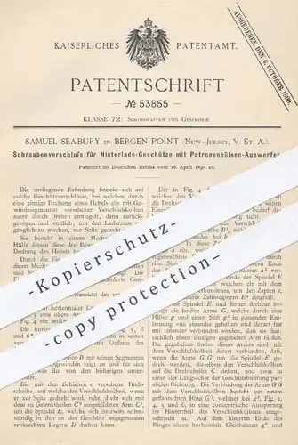 original Patent - Samuel Seabury , Bergen Point , New Jersey USA , 1890 , Verschluss für Hinterlade - Geschütze | Gewehr
