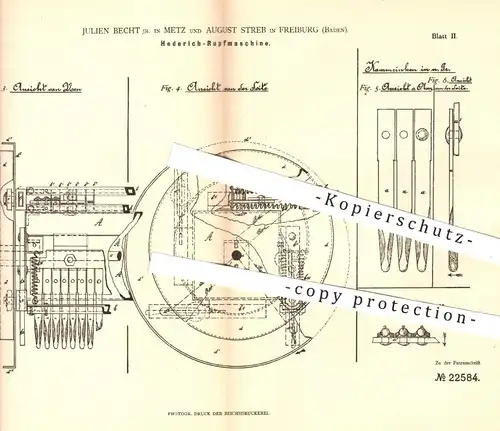 original Patent - Julien Becht , Metz u. Aug. Streb , Freiburg , 1882 , Hederich - Rupfmaschine | Jäten , Landwirtschaft