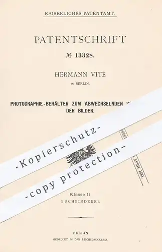 original Patent - Hermann Vité , Berlin , 1880 , Foto - Behälter für Diashow | Fotograf , Fotorafie , Bilder , Fotos !!!