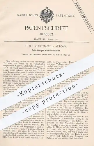 original Patent - C. H. L. Gartmann , Hamburg Altona , 1890 , Selbsttätiger Warenverkäufer | Automat , Verkaufsautomat !