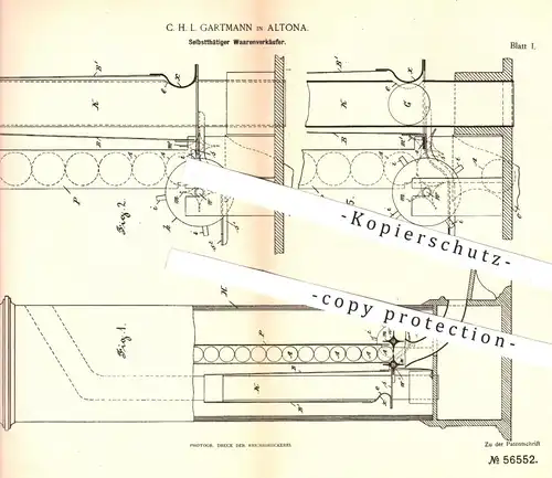 original Patent - C. H. L. Gartmann , Hamburg Altona , 1890 , Selbsttätiger Warenverkäufer | Automat , Verkaufsautomat !