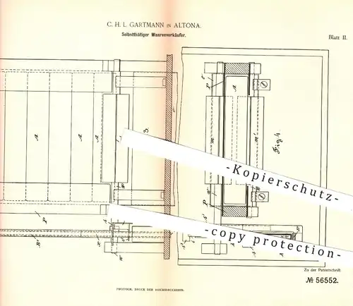 original Patent - C. H. L. Gartmann , Hamburg Altona , 1890 , Selbsttätiger Warenverkäufer | Automat , Verkaufsautomat !