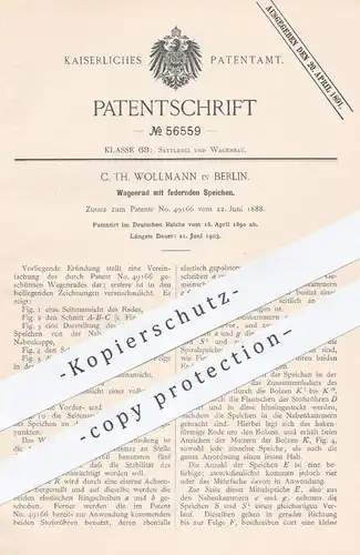 original Patent - C. Th. Wollmann , Berlin , 1890 , Wagenrad mit federnden Speichen | Rad , Räder , Kutsche , Wagen !!!