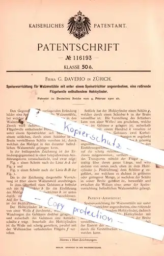 original Patent -  Firma G. Daverio in Zürich , 1900 , Speisevorrichtung für Walzenstühle !!!