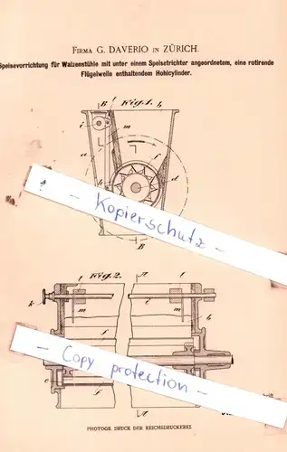 original Patent -  Firma G. Daverio in Zürich , 1900 , Speisevorrichtung für Walzenstühle !!!