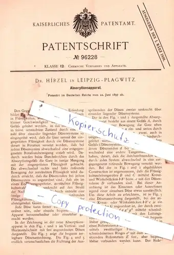 original Patent - Dr. Hirzel in Leipzig-Plagwitz , 1897 , Absorptionsapparat !!!