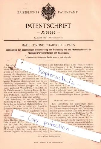 original Patent -  Marie Edmond Chaboche in Paris , 1892 , Wasserleitung !!!