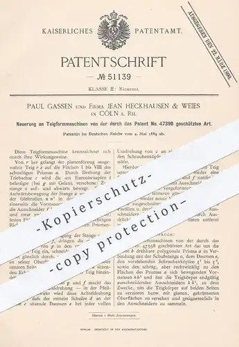 original Patent - Paul Gassen | Jean Heckhausen & Weies , Köln / Rhein , 1889 , Teigformmaschinen | Brot - Teig , Bäcker
