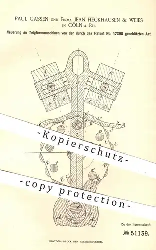 original Patent - Paul Gassen | Jean Heckhausen & Weies , Köln / Rhein , 1889 , Teigformmaschinen | Brot - Teig , Bäcker