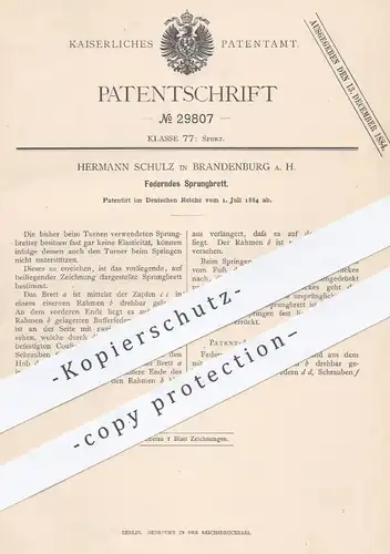 original Patent - Hermann Schulz , Brandenburg / Havel , 1884 , Federndes Sprungbrett | Turnen , Sport , Sportler !!