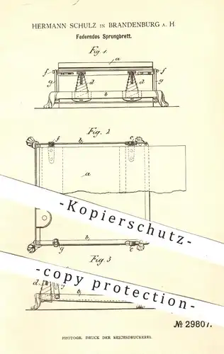 original Patent - Hermann Schulz , Brandenburg / Havel , 1884 , Federndes Sprungbrett | Turnen , Sport , Sportler !!