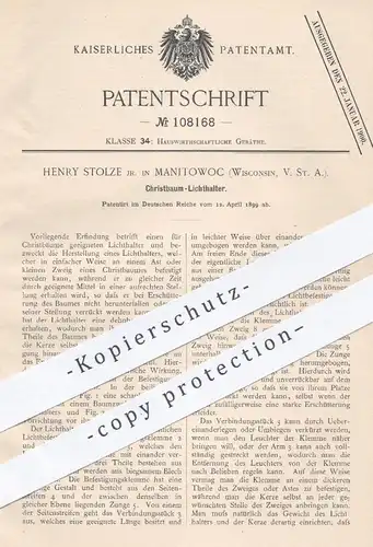 original Patent - Henry Stolze , Manitowoc , Wisconsin USA , 1899 , Christbaum - Lichthalter | Weihnachtsbaum - Kerzen