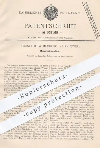 original Patent - Steinfeldt & Blasberg , Hannover , 1899 , Putzmaschine für Messer | Polieren von Besteck | Haushalt !!
