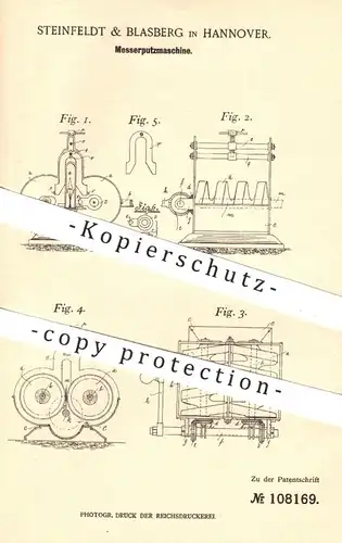 original Patent - Steinfeldt & Blasberg , Hannover , 1899 , Putzmaschine für Messer | Polieren von Besteck | Haushalt !!