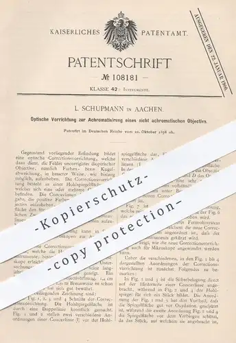 original Patent - L. Schupmann , Aachen , 1898 , Achromatisierung eines nicht achromatischen Objektivs | Mikroskop !!