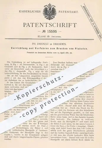 original Patent - Ph. Dhonau , Dresden , 1881 , Drucken der Plakate | Drucker , Druckerei , Papier , Buchdruck !!!