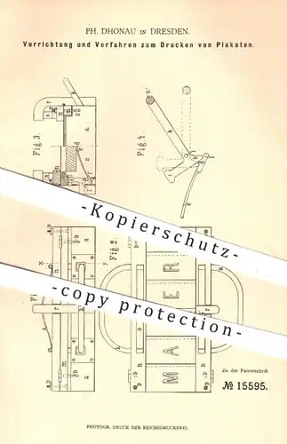 original Patent - Ph. Dhonau , Dresden , 1881 , Drucken der Plakate | Drucker , Druckerei , Papier , Buchdruck !!!