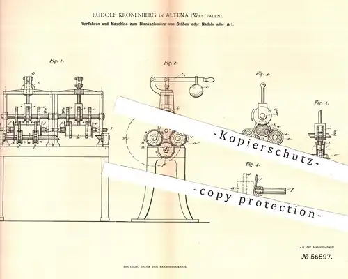 original Patent - Rudolf Kronenberg , Altena / Westfalen , 1890 , Maschine zum Polieren von Stäben o. Nadeln | Metall